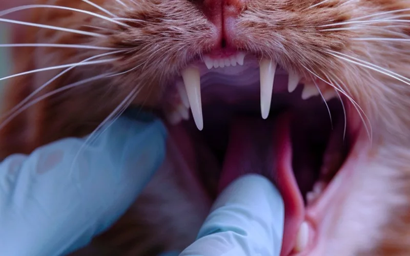 Examen dentaire chez un chat.