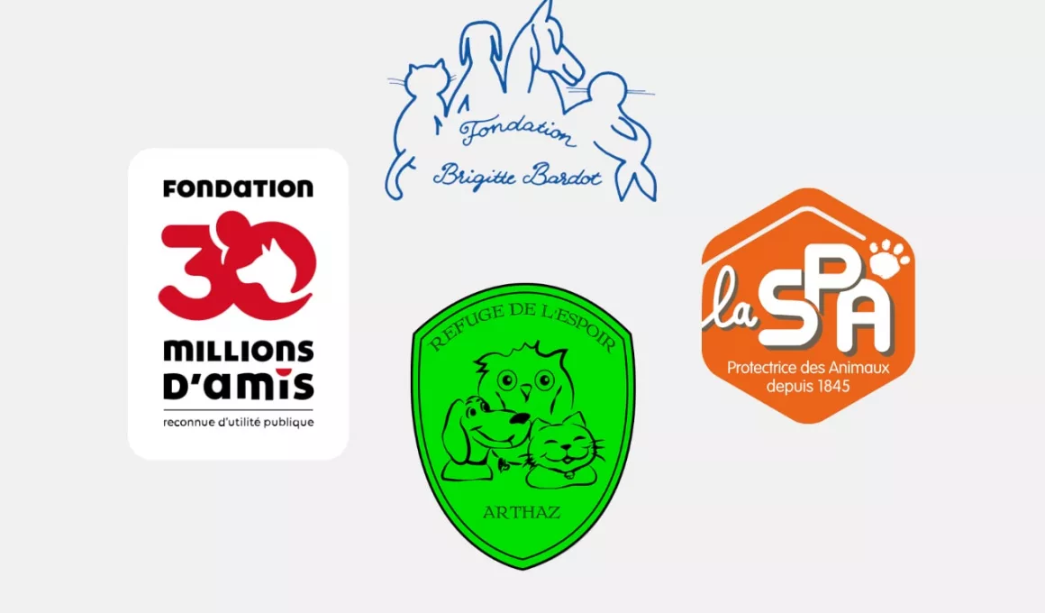 Logos d'organisations de protection animale en France.