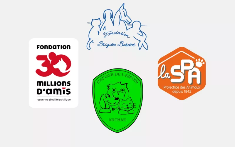 Logos d'organisations de protection animale en France.