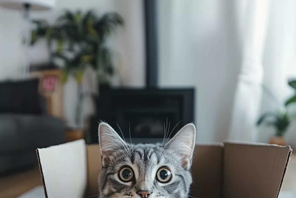 Chaton dans une boîte en carton.