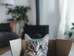 Chaton dans une boîte en carton.