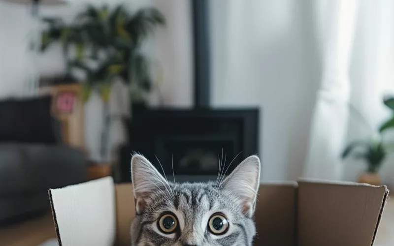 Chaton dans une boîte en carton.